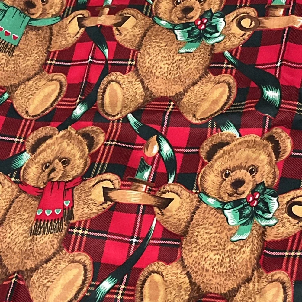 Christmas Apron Teddy Bear Candy Canes Green Red Plaid Bib Bright Colors